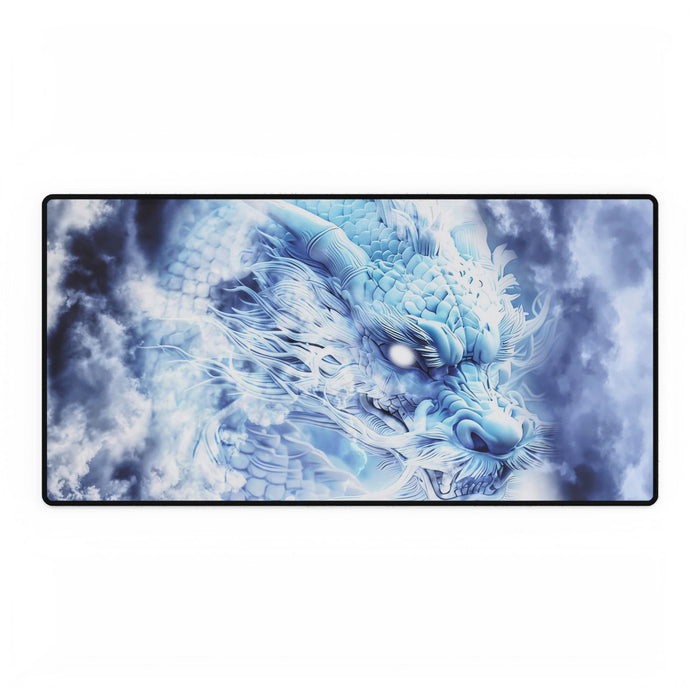 Blue Sky Flying Dragon Desk Mat - Majestic Fantasy Mouse Pad by Kiyo Arts