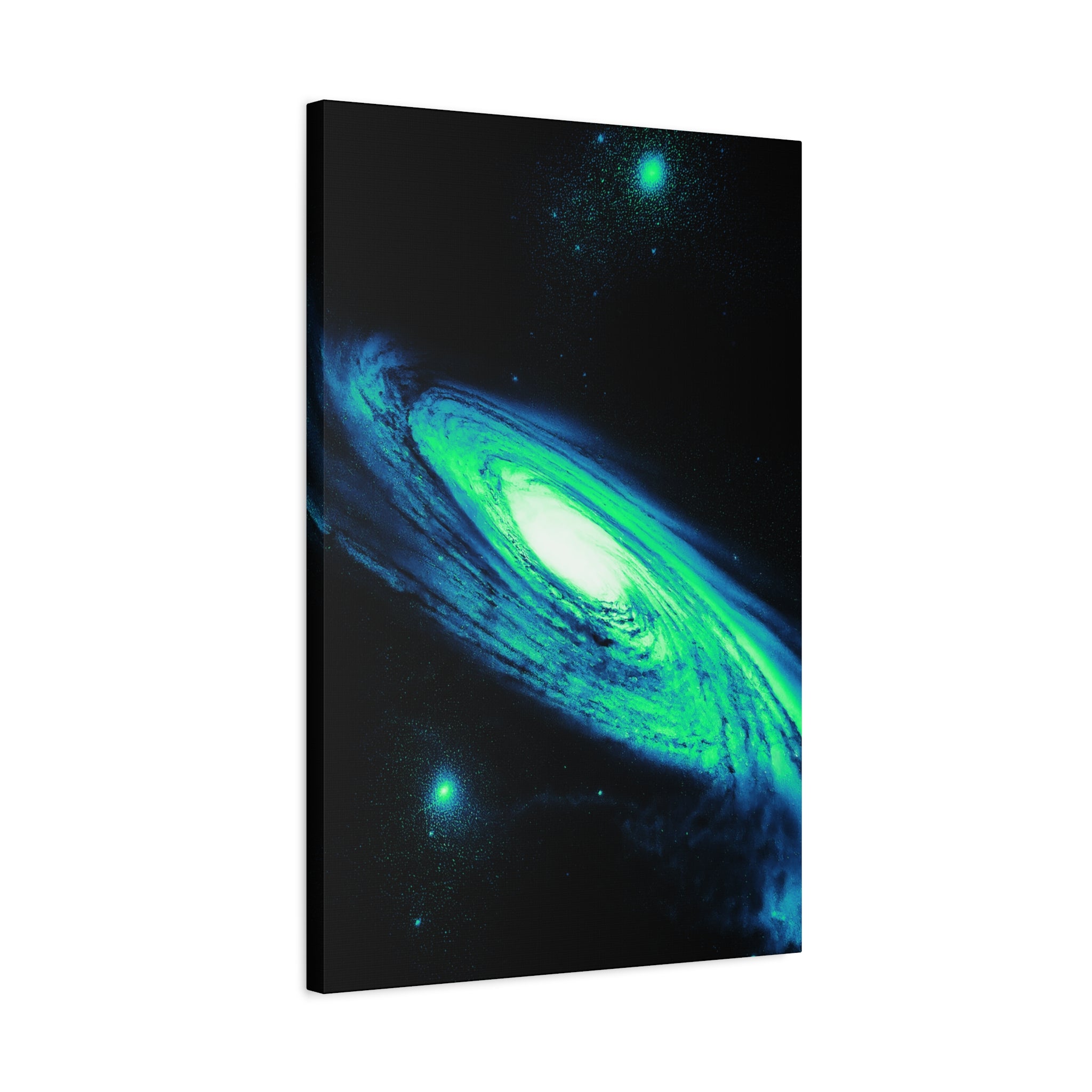 Vaporwave Green Blue Spiral Galaxy Canvas Art | Neon Retro Space Nebula Wall Decor