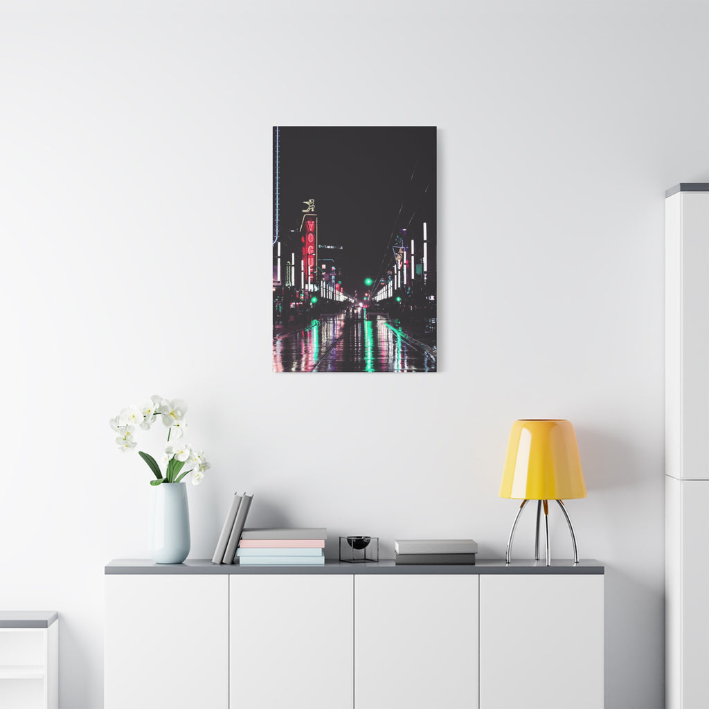 Cyberpunk Slick Street Canvas Wall Art - Neon Alley Decor