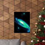 Vaporwave Green and Blue Spiral Galaxy Matte Poster Print