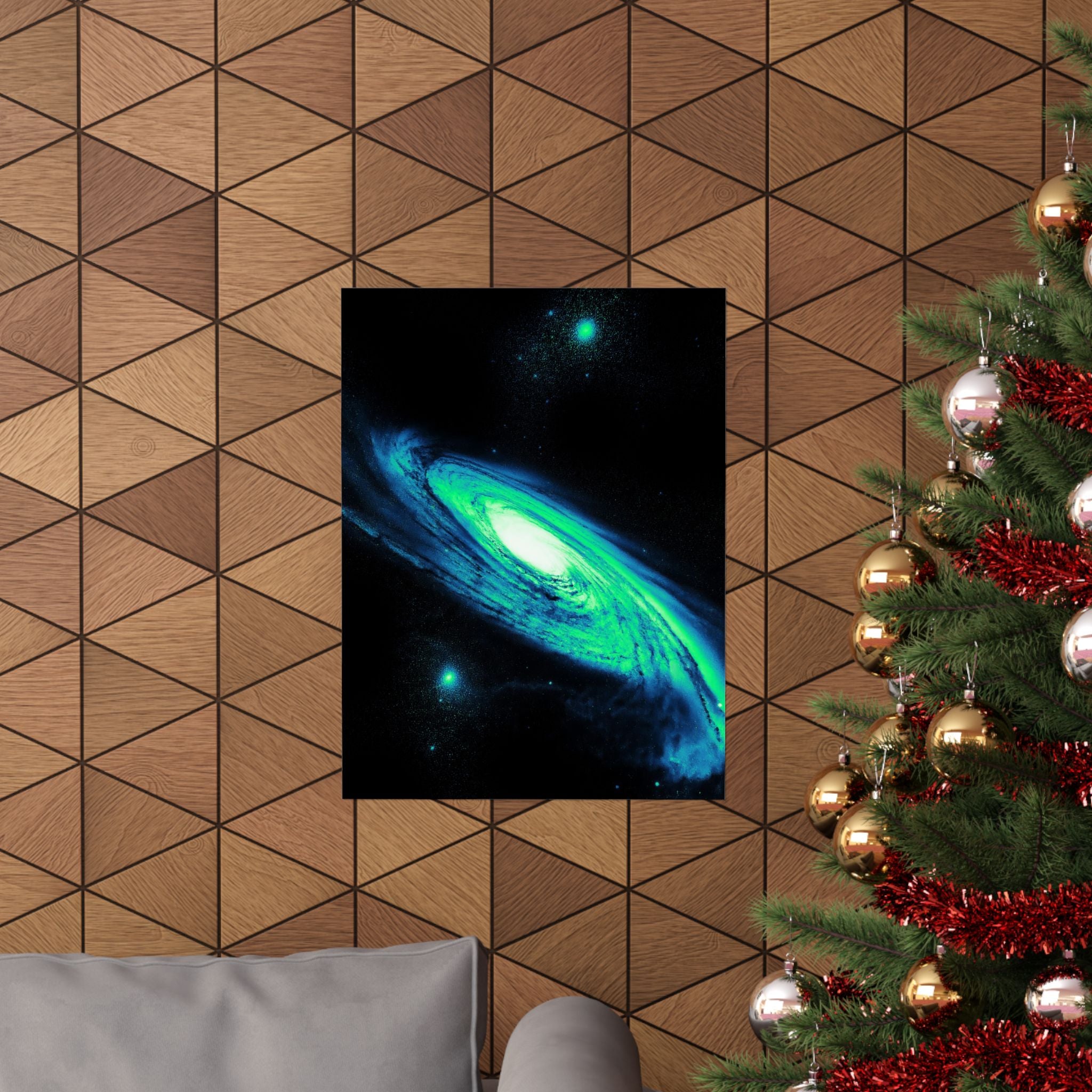 Vaporwave Green and Blue Spiral Galaxy Matte Poster Print