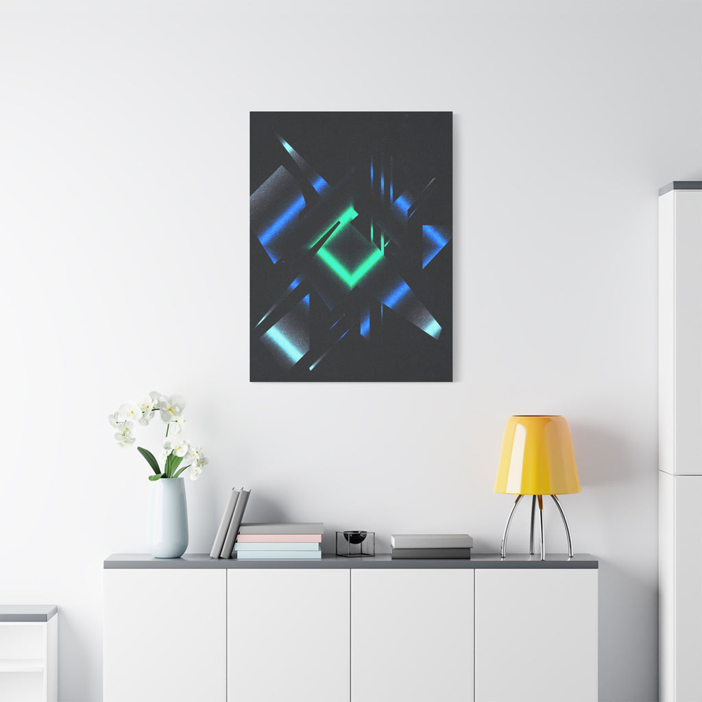 Abstract Techno Blue Canvas Wall Art - Digital Glitch Decor