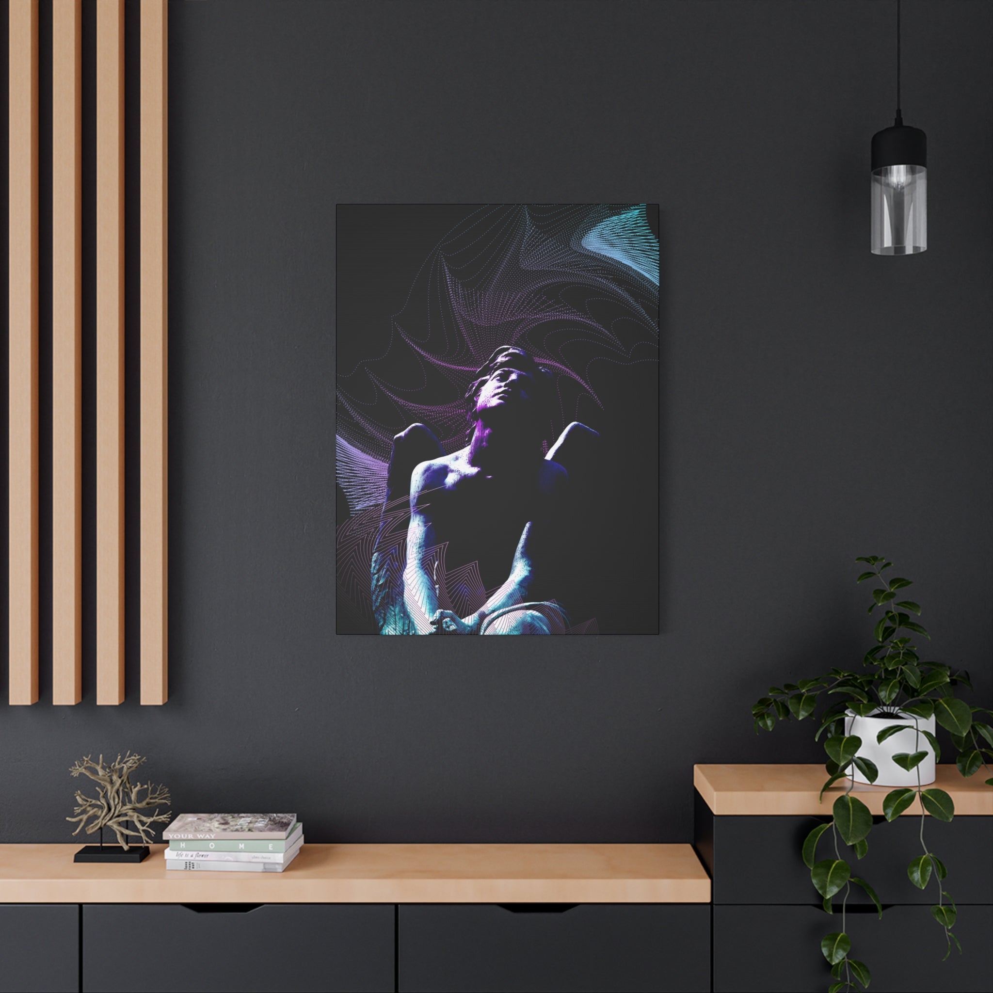 Skybound Canvas Wall Art - Surreal Angel Figure in the Clouds