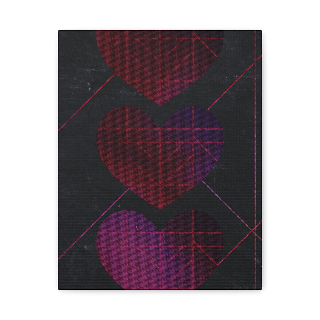Three Hearts Level One Retro Gamer Canvas Art | Minimalist 8-Bit Pixel Love Wall Decor