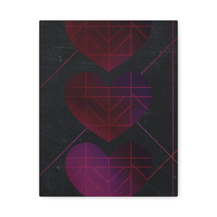 Three Hearts Level One Retro Gamer Canvas Art | Minimalist 8-Bit Pixel Love Wall Decor
