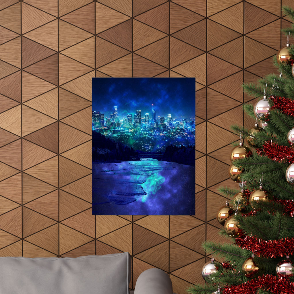 Cosmic Frosted City Skyline Poster Print - Galactic Cityscape
