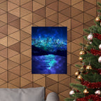Cosmic Frosted City Skyline Poster Print - Galactic Cityscape