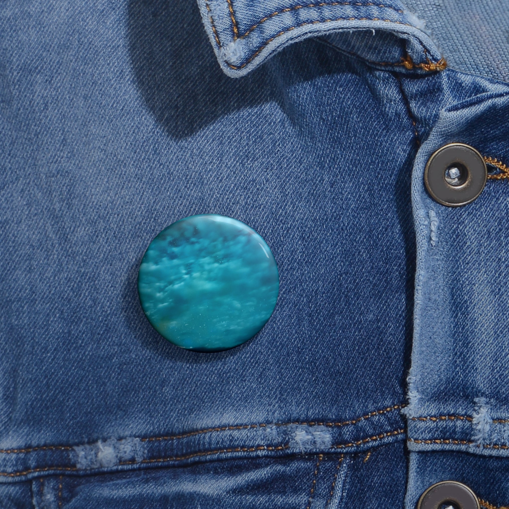 Serene Blue Sunrise Pin - Calm Ocean Landscape Art Button