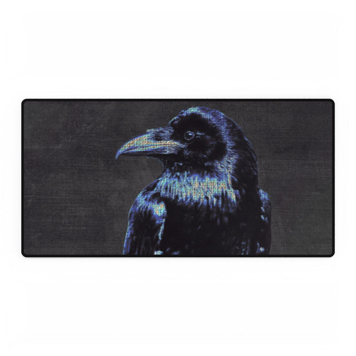 Mystical Blue Raven Mouse Pad - Crow Bird Desk Mat by Kiyo Arts