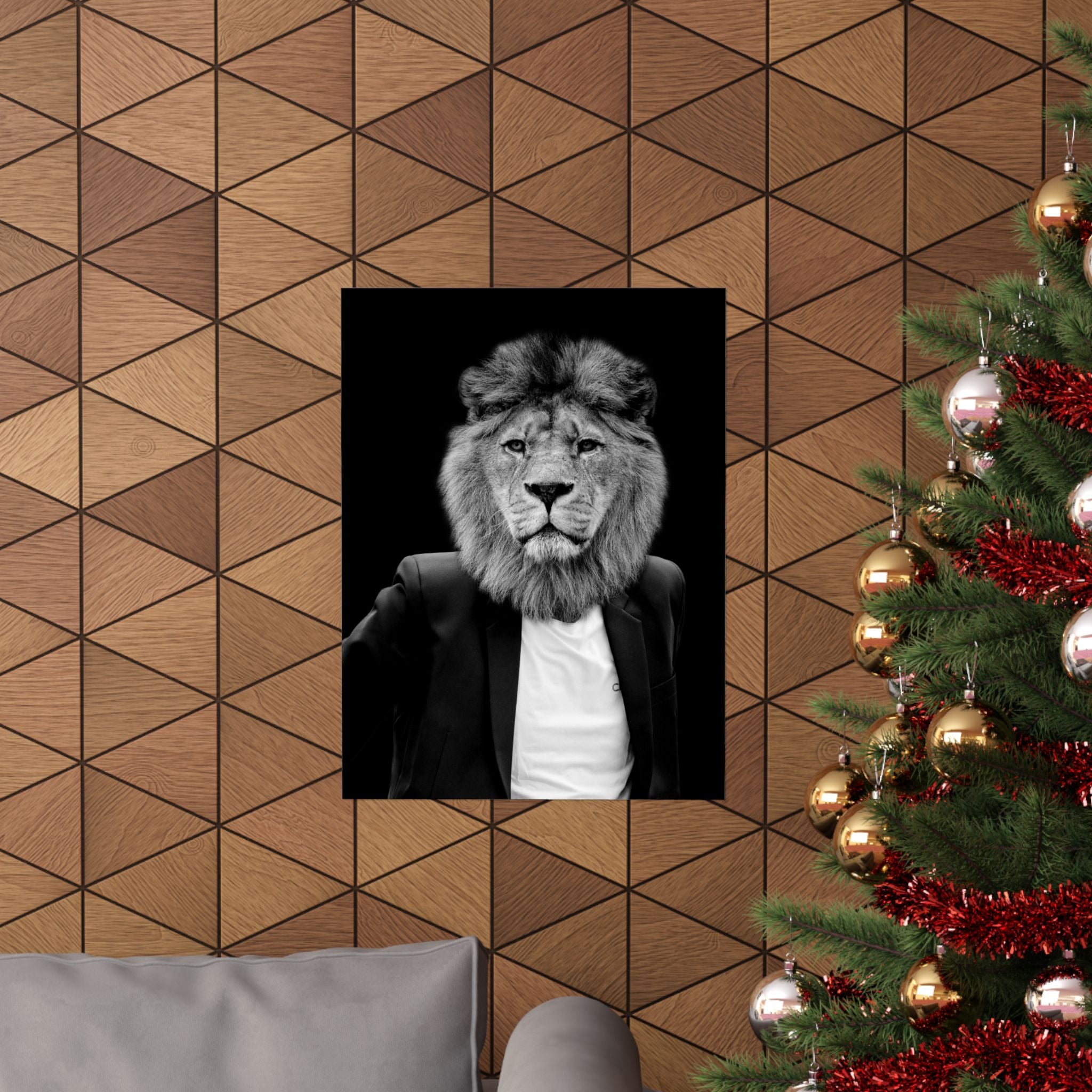 Lion in a Suit Poster - Quirky Animal Portrait Art Print