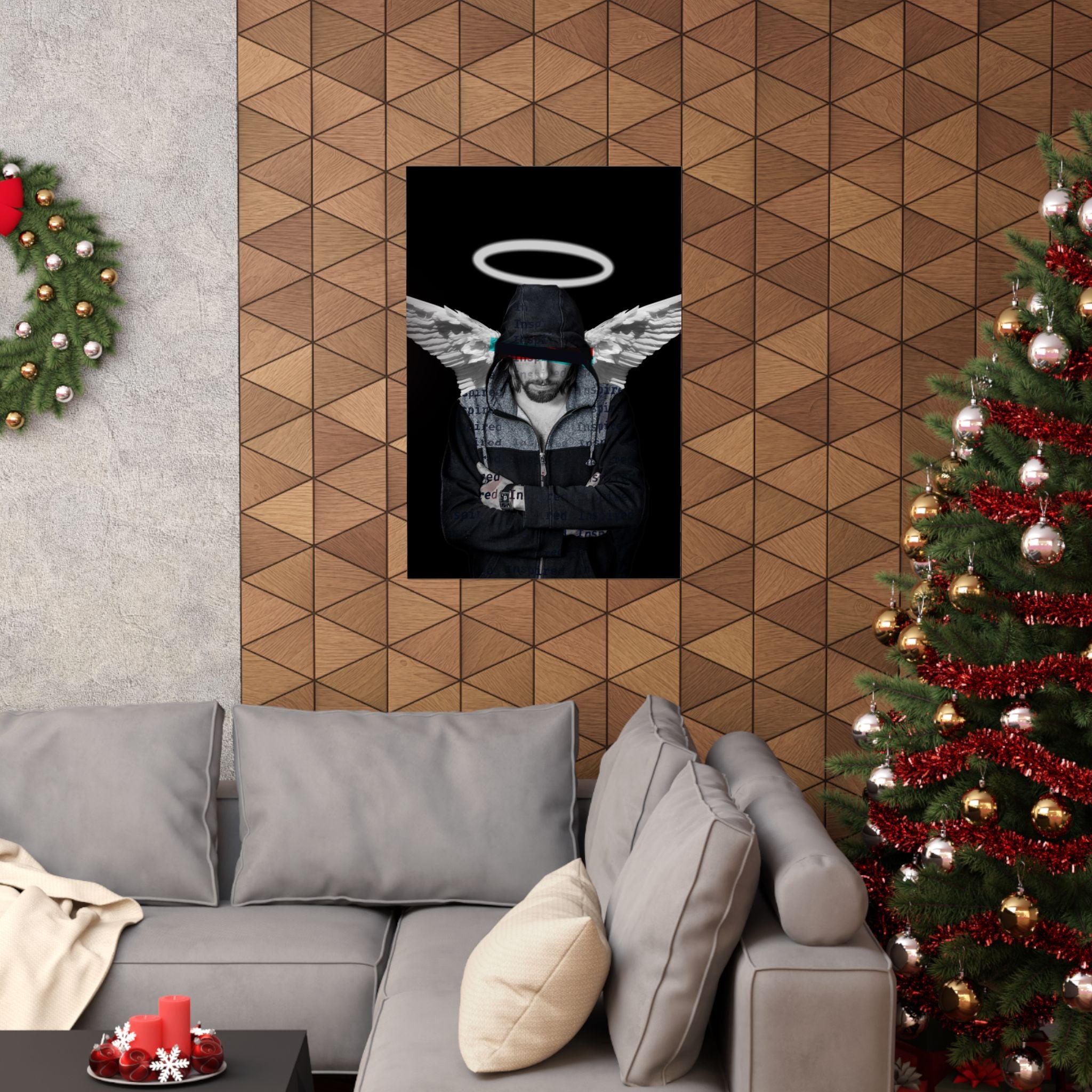 Modern Angel Poster - Black & White Geometric Wings Art Print