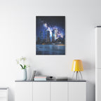 Space Cityscape on the Shore Canvas Wall Art - Neon Sci-Fi Coast Decor