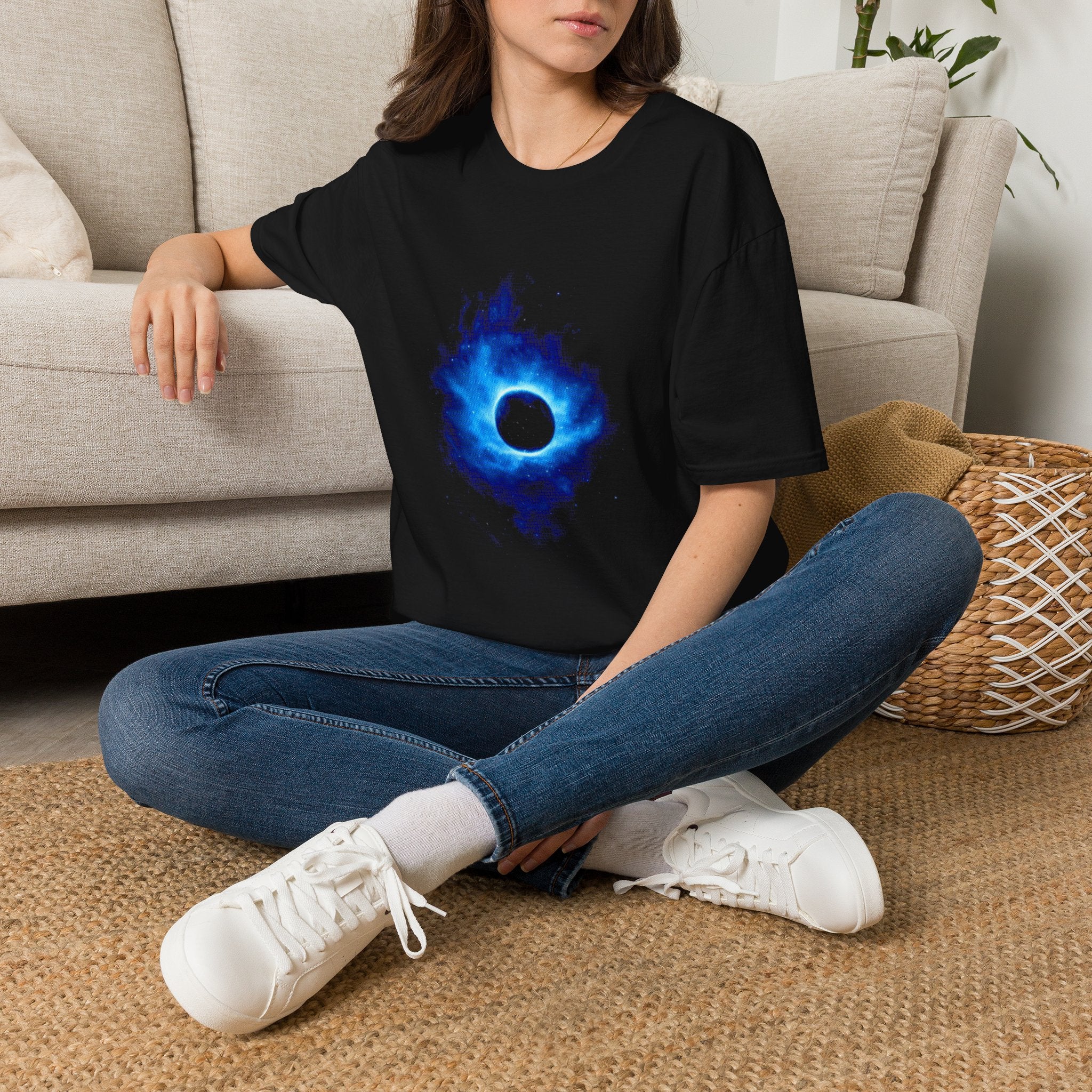 Neon Blue Space Eclipse Tee - Pastel Vaporwave Graphic Shirt