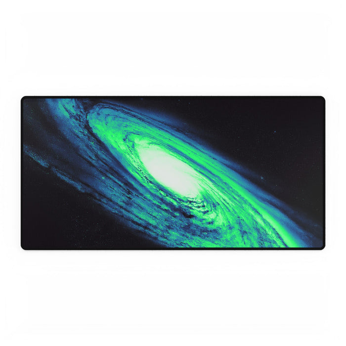Vaporwave Green and Blue Spiral Galaxy Cosmic Desk Mat Mousepad