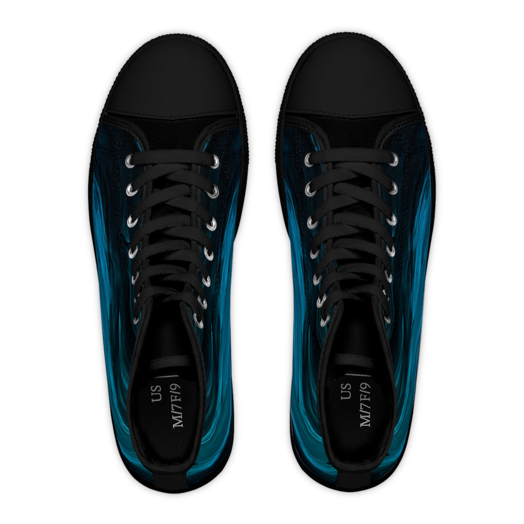 Paint Flow Blue Abstract Wave High-Top Sneakers - Teal Ocean Art