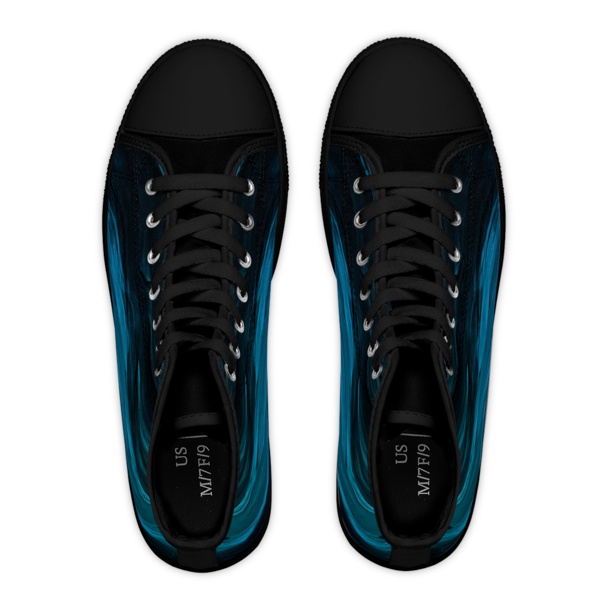 Paint Flow Blue Abstract Wave High-Top Sneakers - Teal Ocean Art