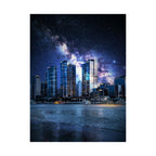 Space Cityscape on the Shore Poster - Neon Sci-Fi Coast Art Print
