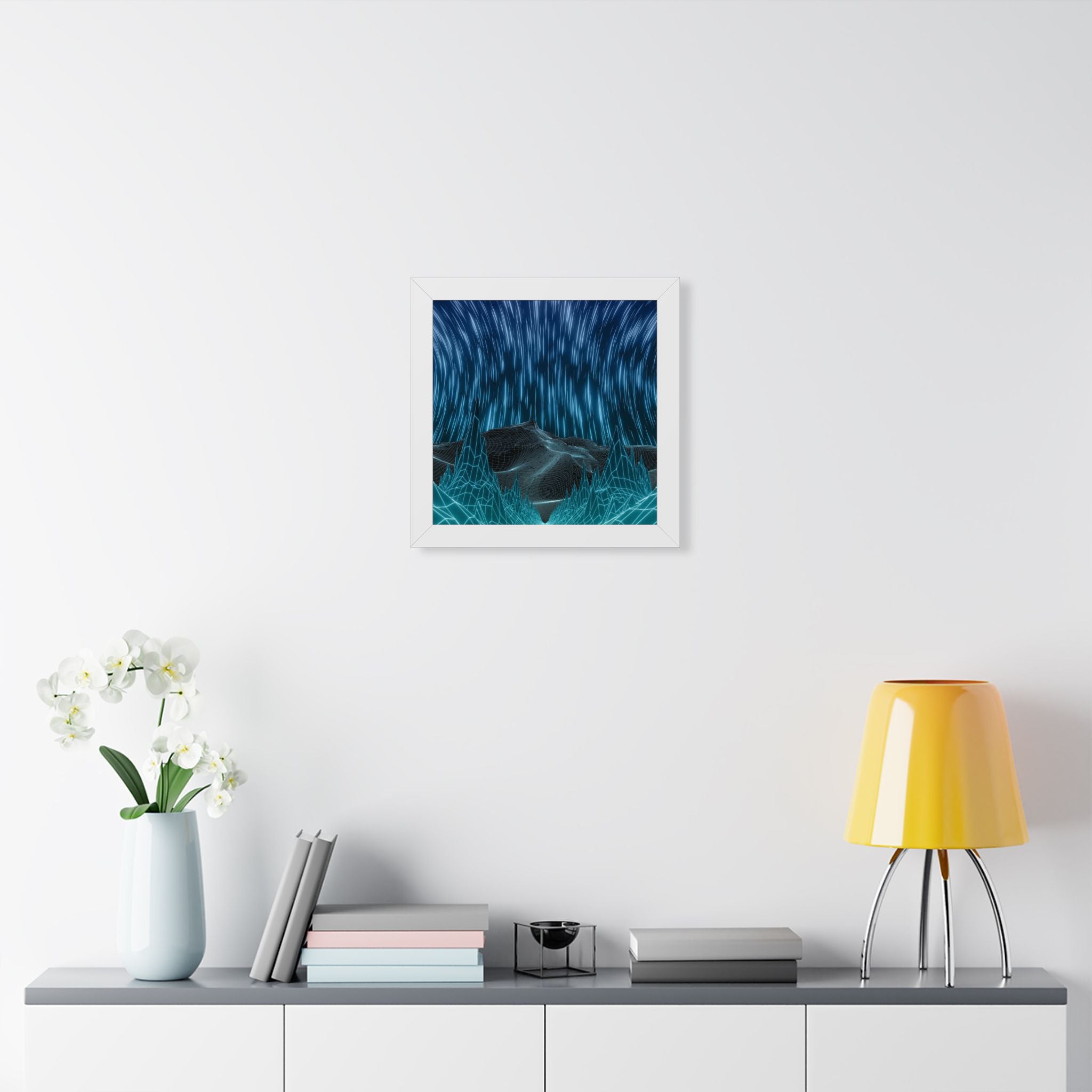 Cyber Wave Escape Framed Poster - Synthwave Neon Wall Art