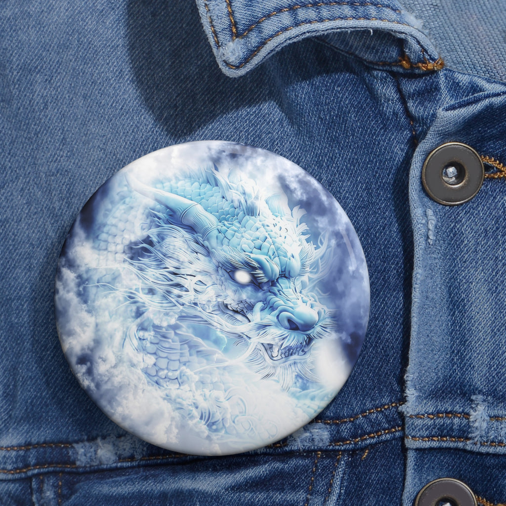 Blue Sky Flying Dragon Pin - Majestic Fantasy Art Button