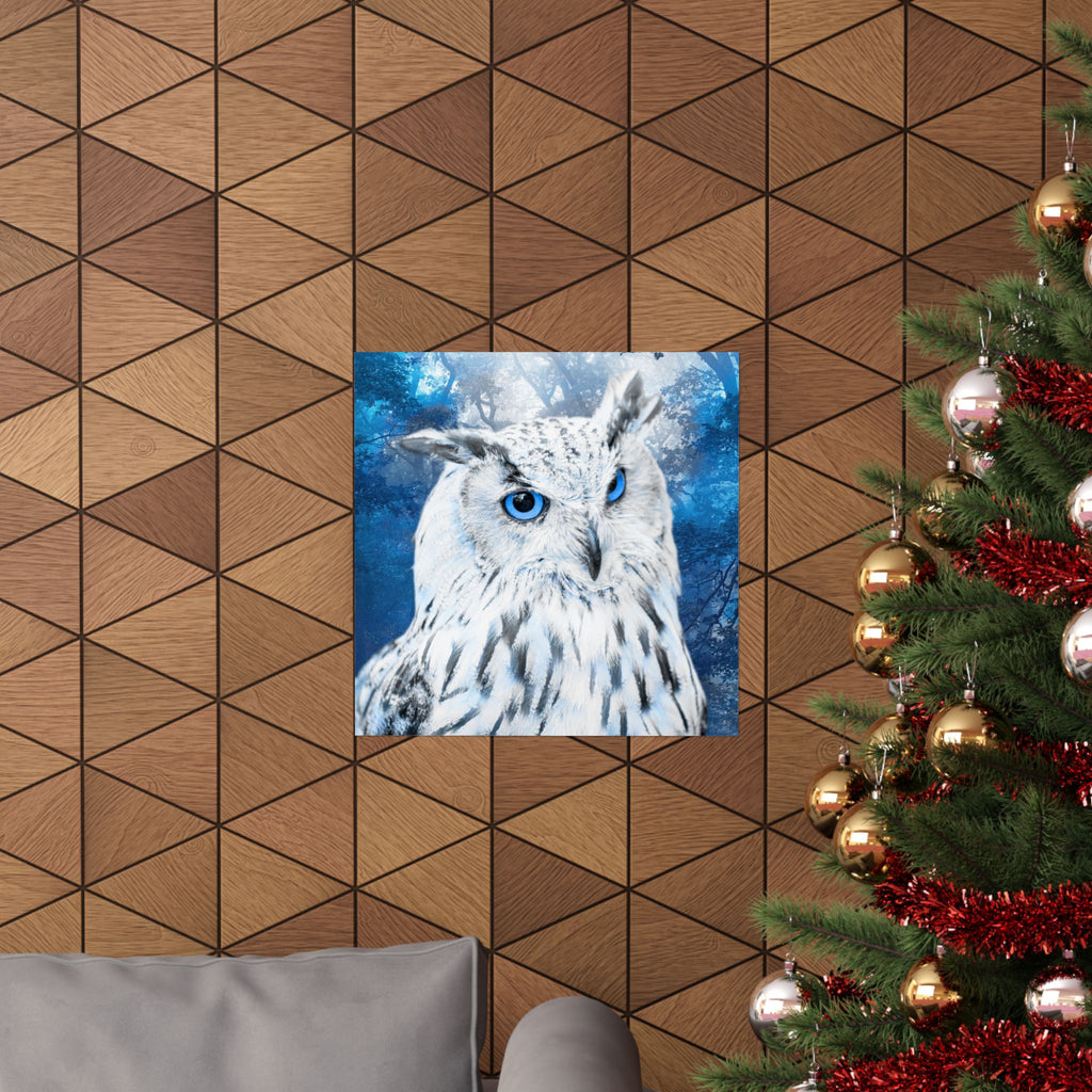 Frost Owl Poster Print - Winter Woodland Bird Art