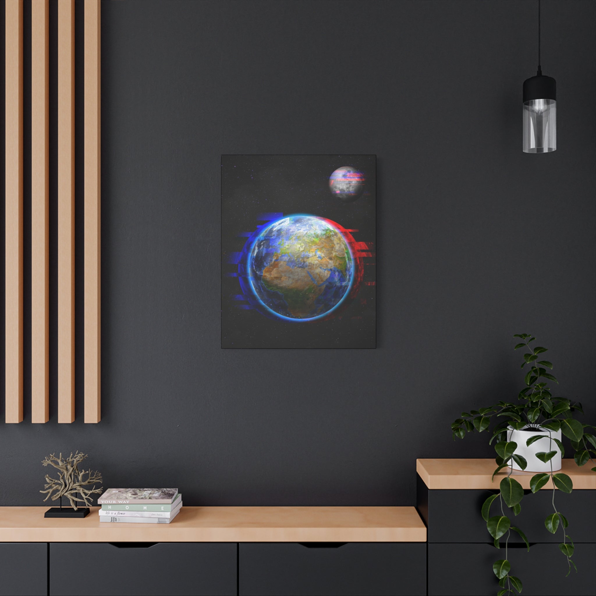 Earth Glitched Canvas Wall Art - Digital Glitch Futuristic World
