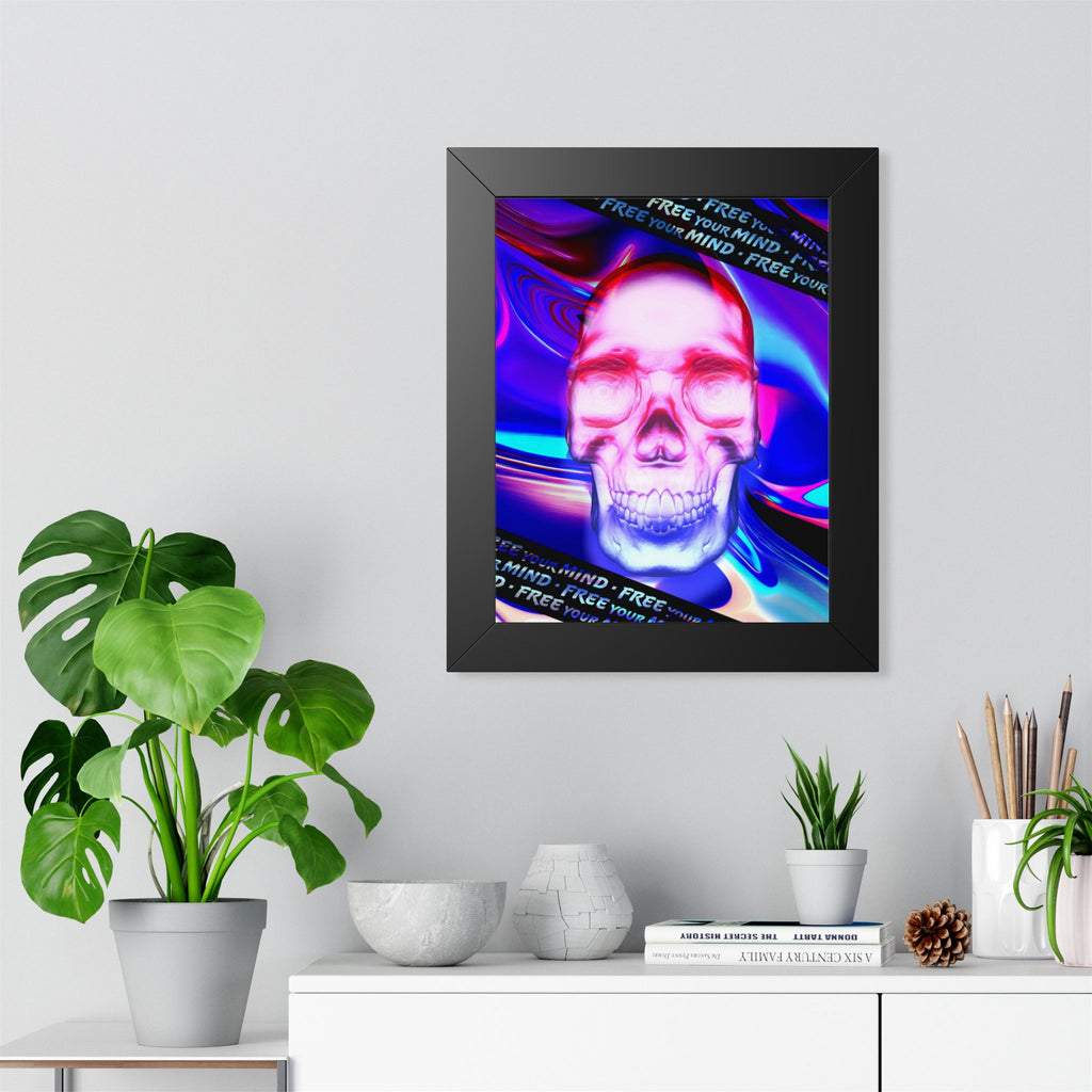 Free Your Mind Framed Poster - Psychedelic Skull Wall Art