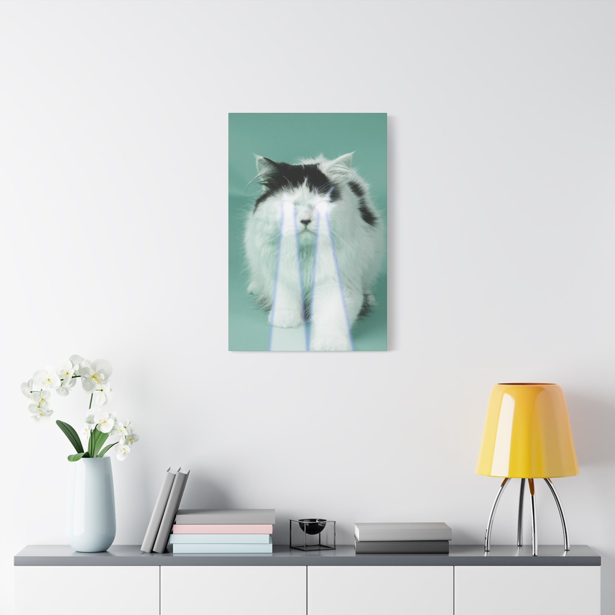 Laser Cat Canvas Wall Art - Funny Sci-Fi Space Feline Decor