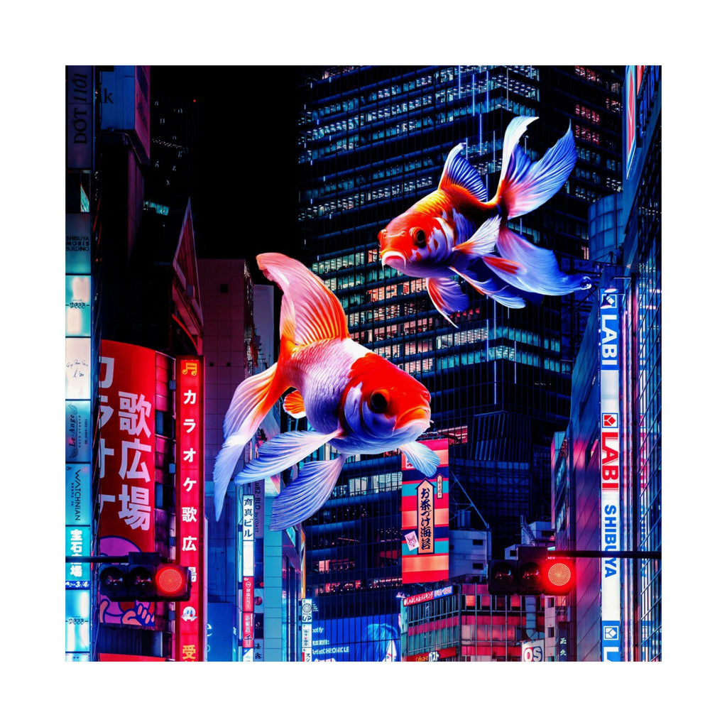 Japanese City Punk FX.2 Koi Attack Poster - Neon Cyberpunk Art Print