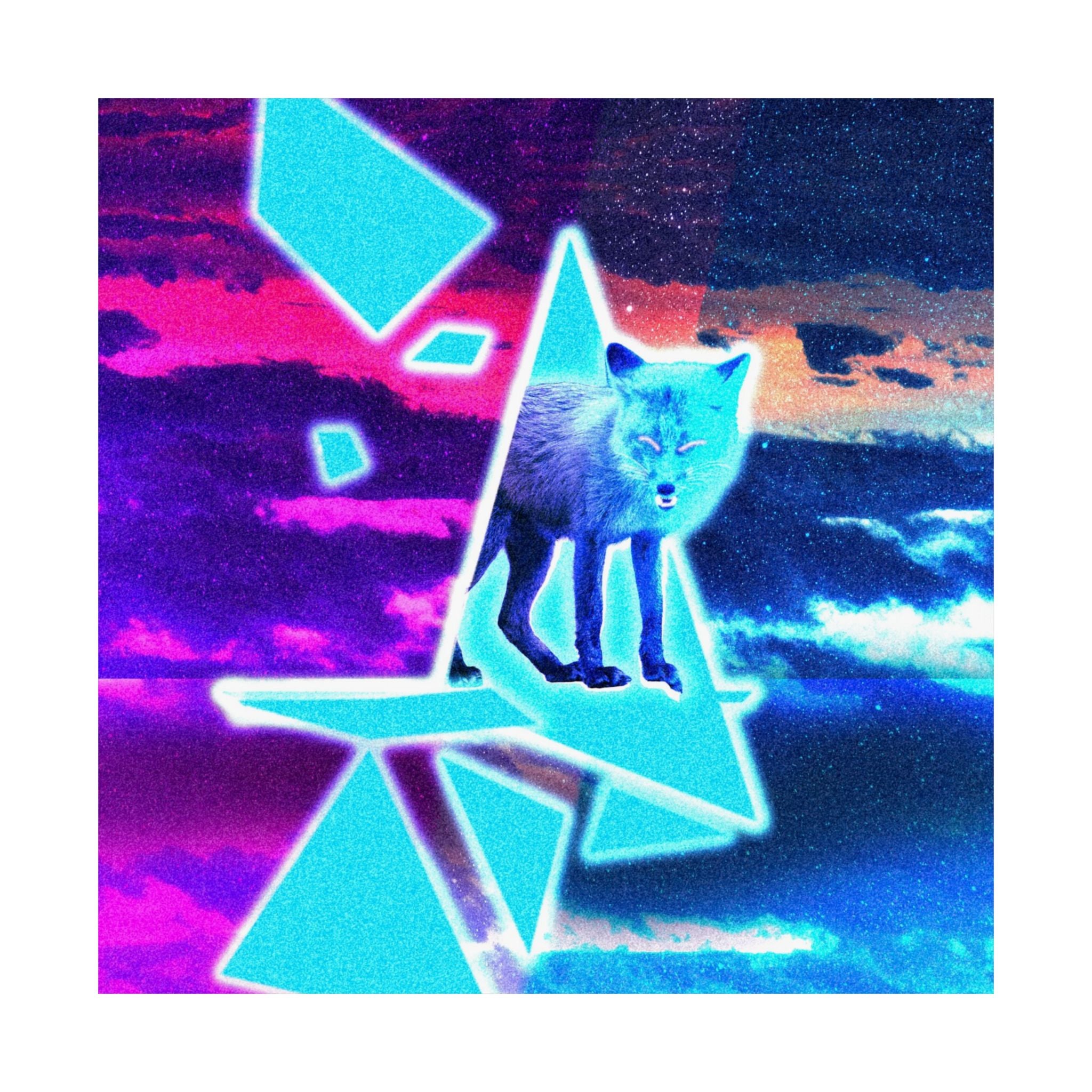 Blue Fox in Space Poster - Celestial Animal Art Print