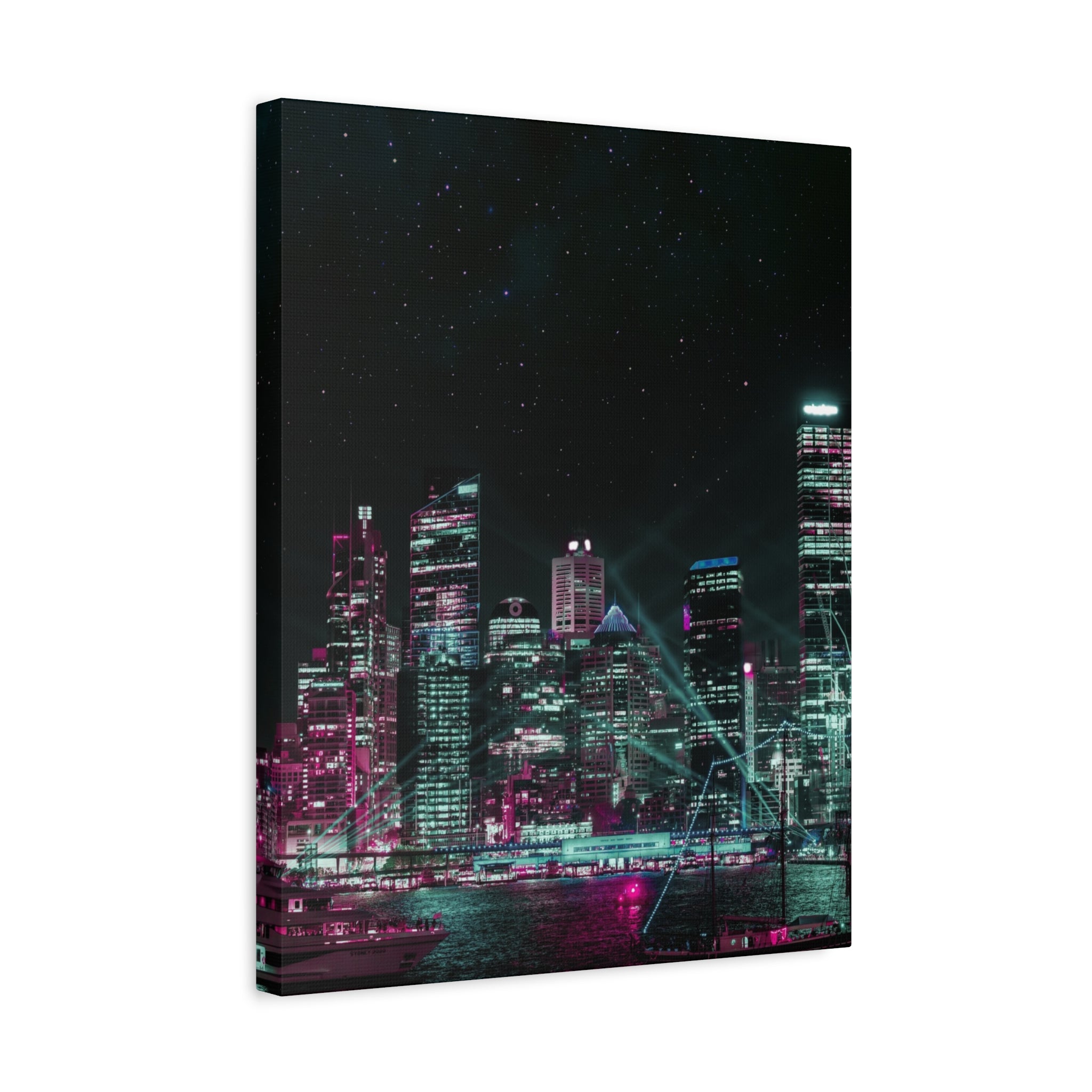 Cyberpunk Harbor Canvas Wall Art - Futuristic Sci-Fi City Decor