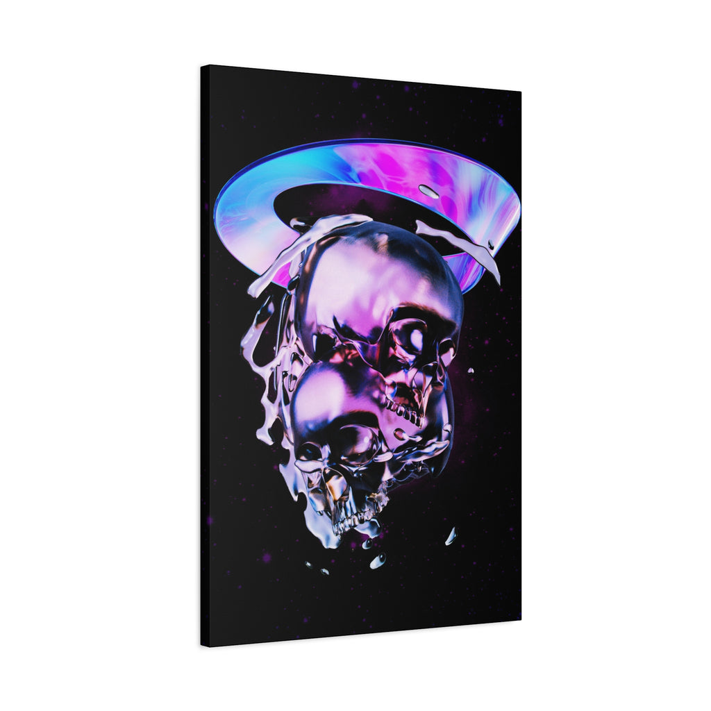 Melted Skeleton Skulls Canvas Wall Art - Gothic Cosmic Skull Decor