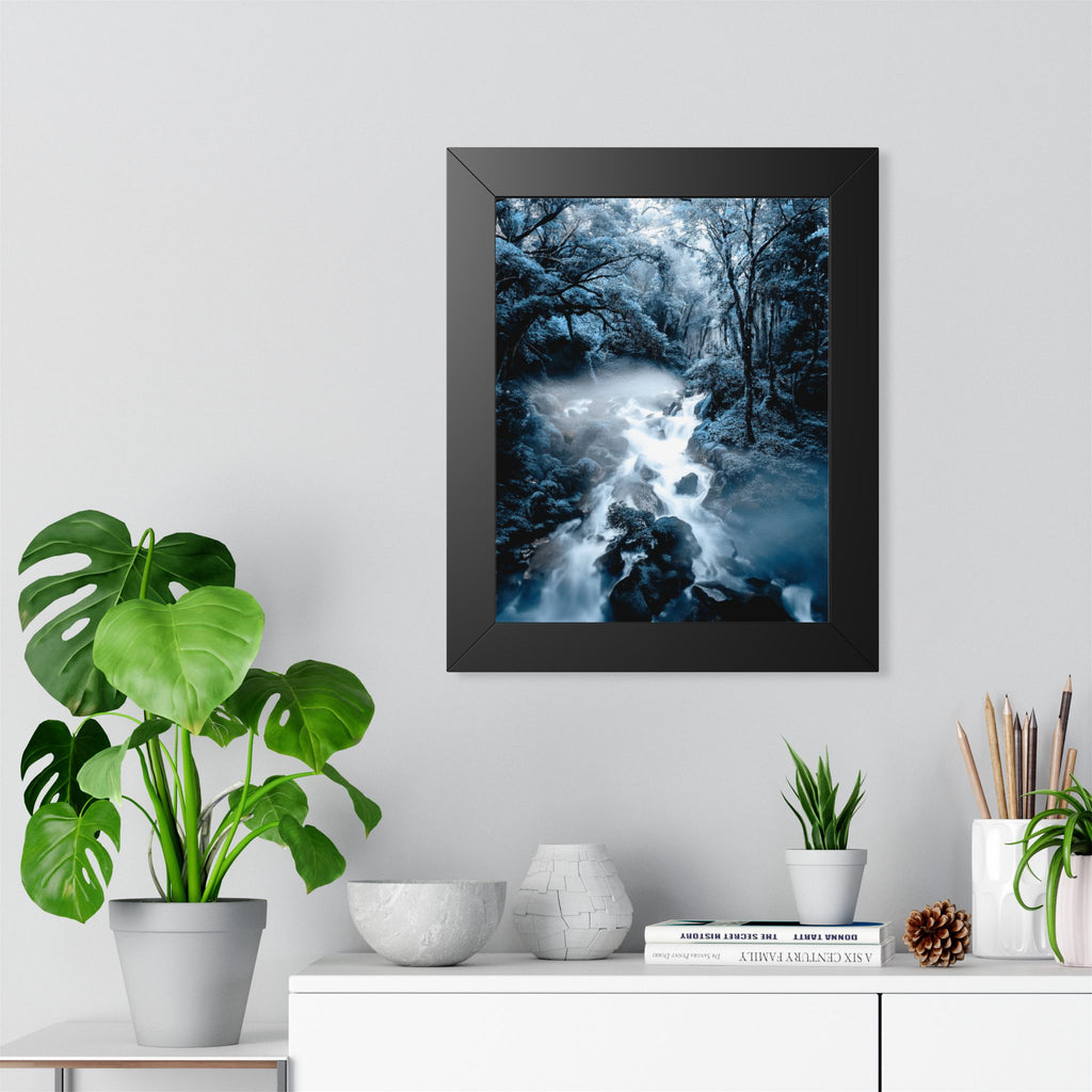 Frozen Forest Framed Poster - Blue Winter Nature Wall Art