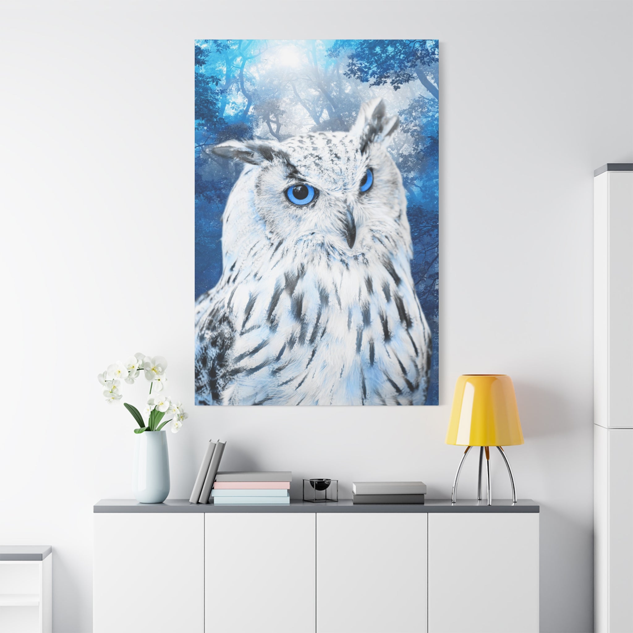 Frost Owl Canvas Wall Art - Winter Animal Fantasy Nature Decor
