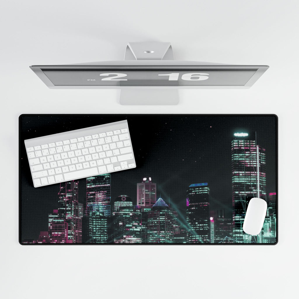 Cyberpunk Harbor Neon Desk Mat - Neon City Mouse Pad