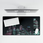 Cyberpunk Harbor Buildings Neon Gaming Desk Mat