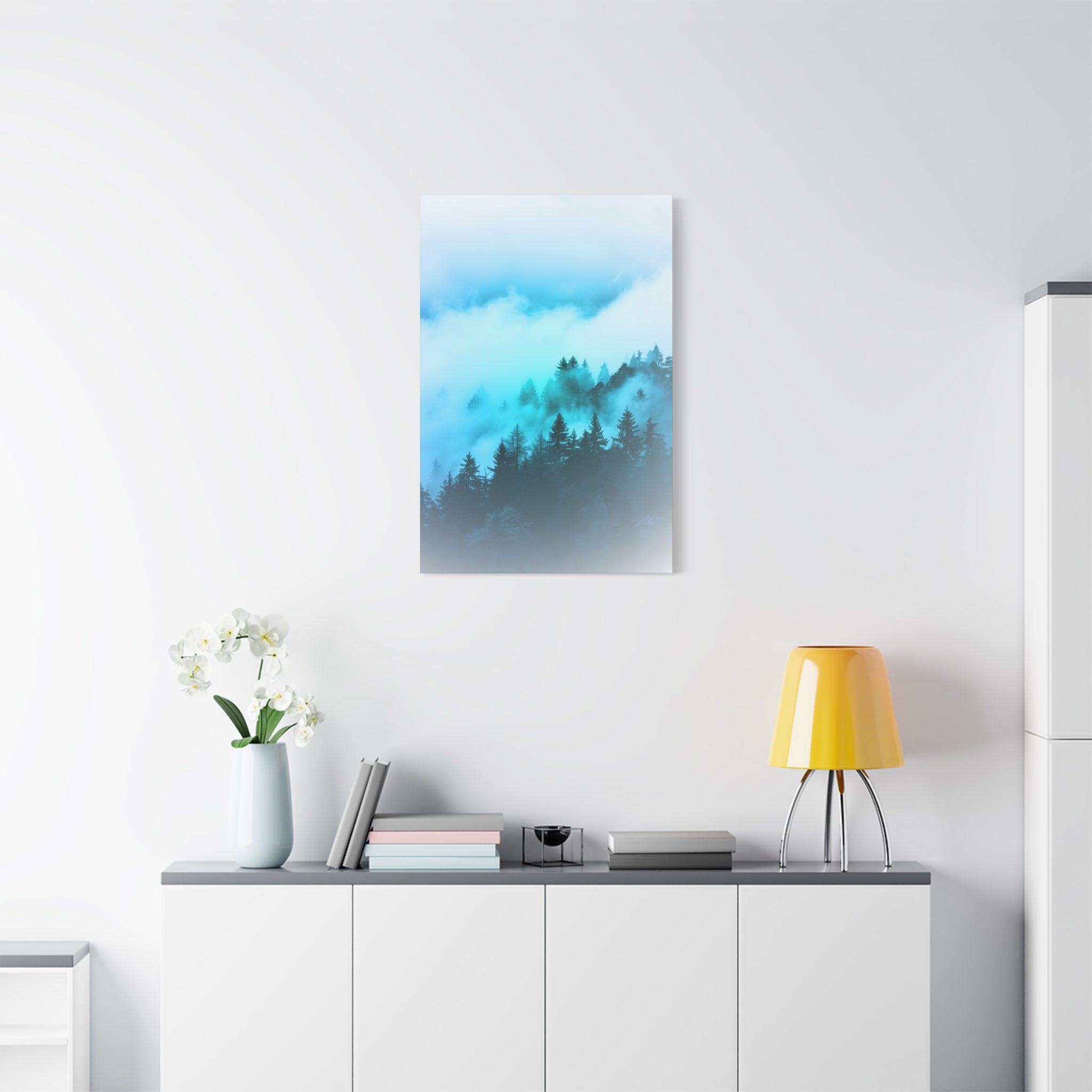 Blue Mountain Fog Canvas Wall Art - Misty Forest Nature Decor