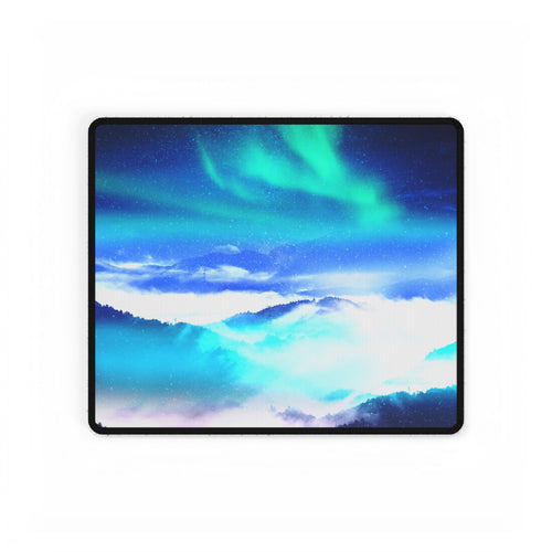 Starry Mountain Sky Desk Mat - Aurora Borealis Mouse Pad