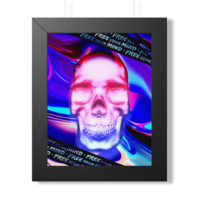 Free Your Mind Framed Poster - Psychedelic Skull Wall Art