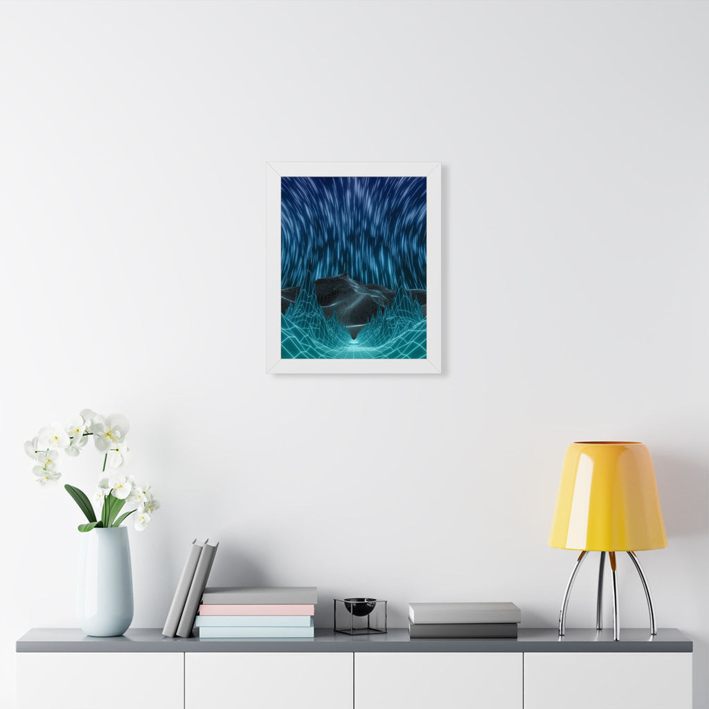 Cyber Wave Escape Framed Poster - Synthwave Neon Wall Art