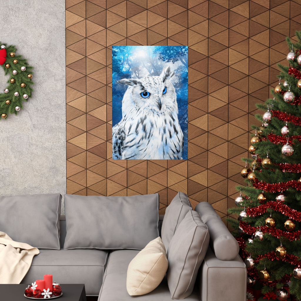 Frost Owl Poster Print - Winter Woodland Bird Art