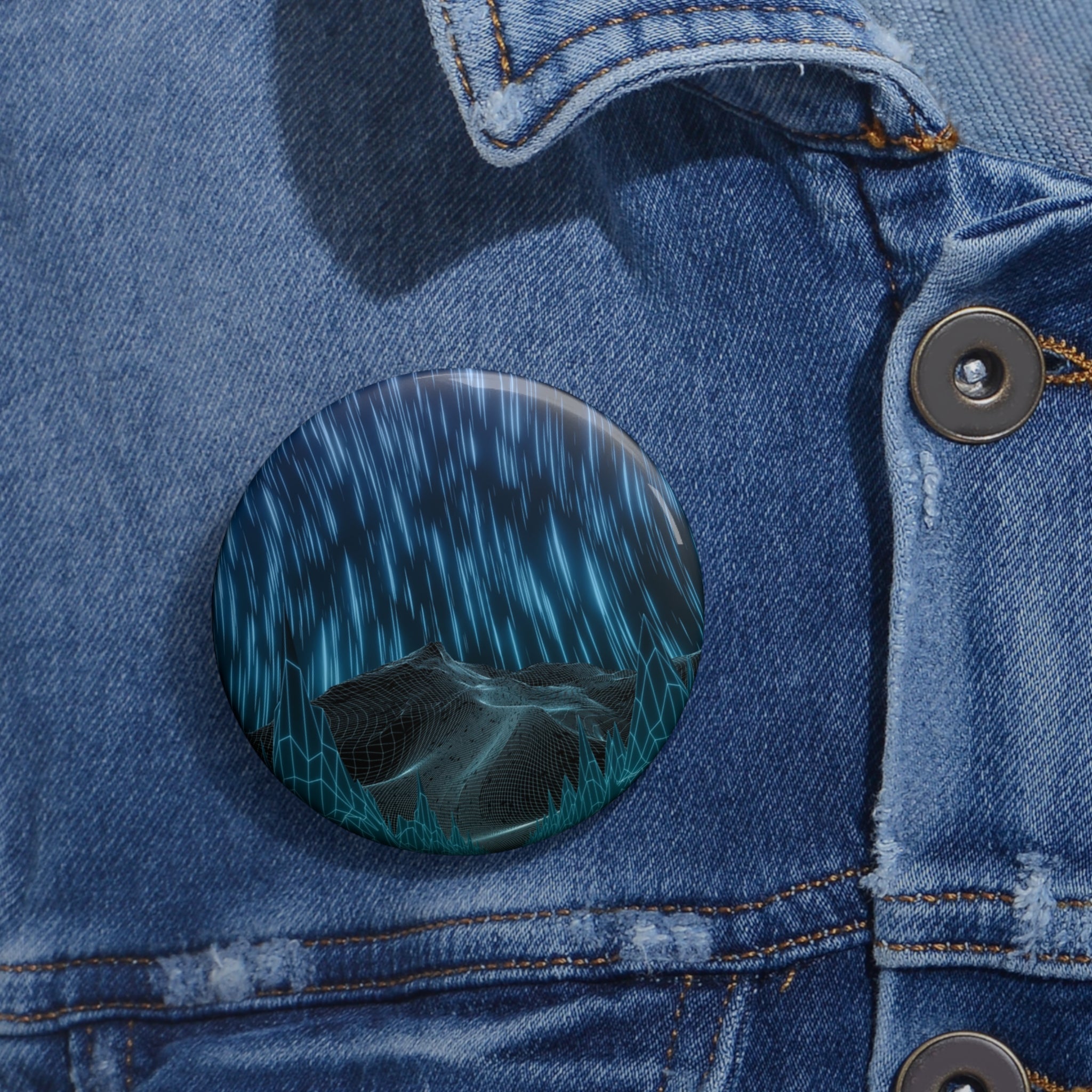 Cyber Wave Escape Pin - Synthwave Neon Art Button