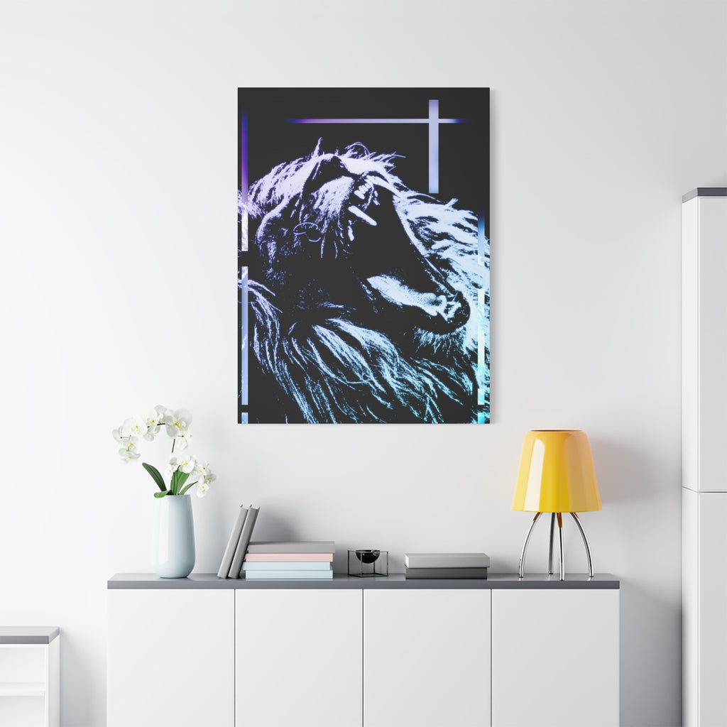 CRT Lion Retro Wave Canvas Art - 80s Vaporwave Neon Decor