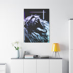 CRT Lion Retro Wave Canvas Art - 80s Vaporwave Neon Decor