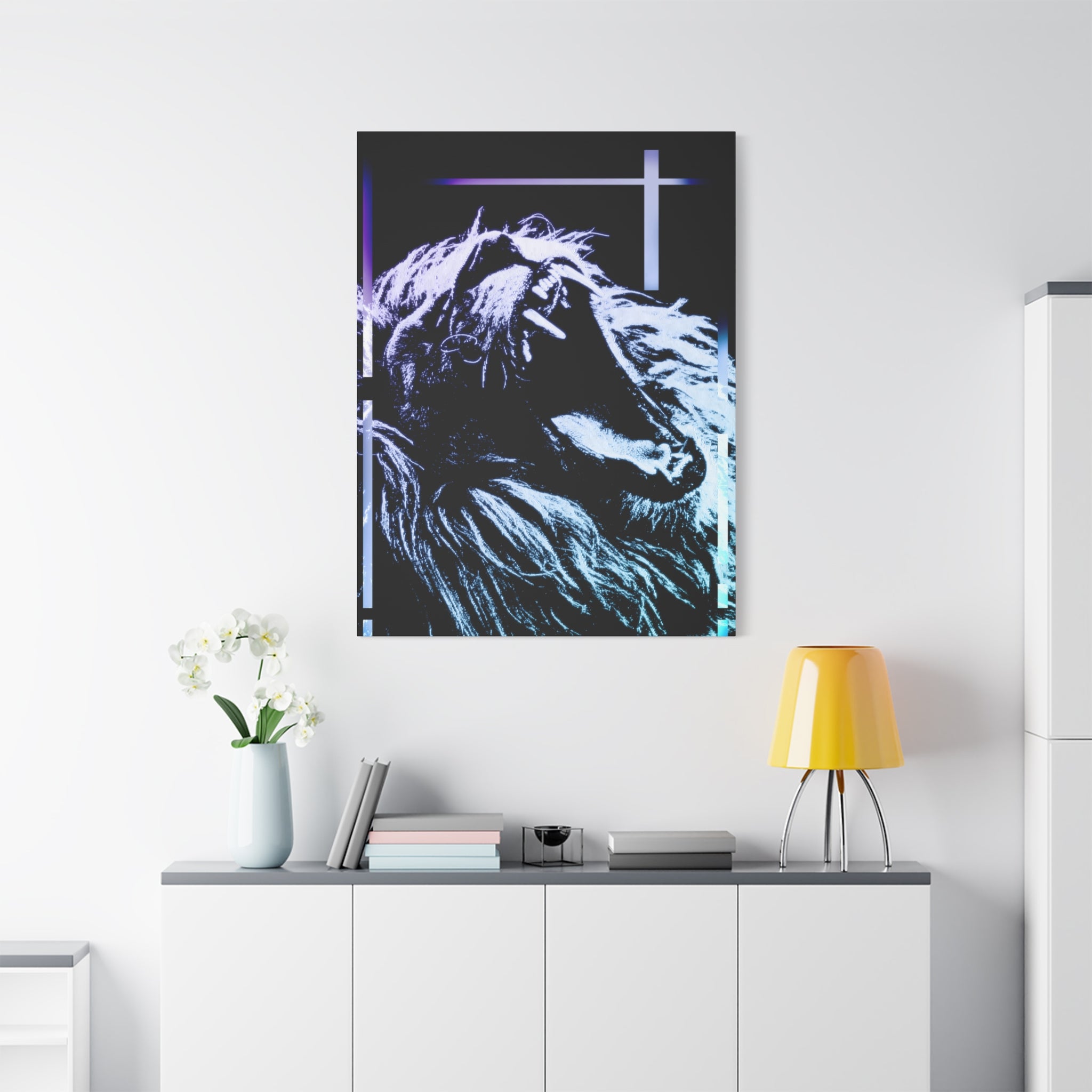 CRT Lion Retro Wave Canvas Art - 80s Vaporwave Neon Decor