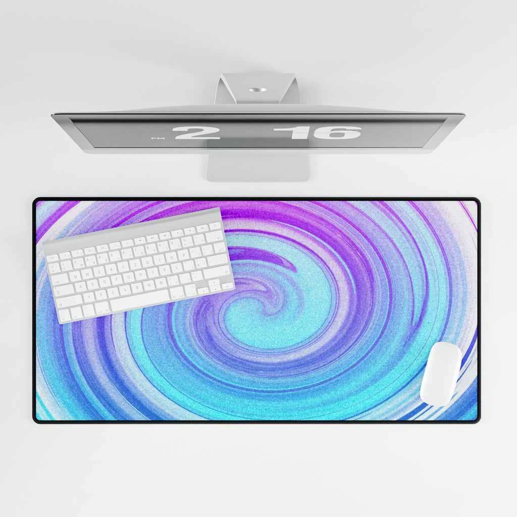 Daze And Haze Desk Mat - Swirling Vortex of Purple, Blue, White Mouse Pad