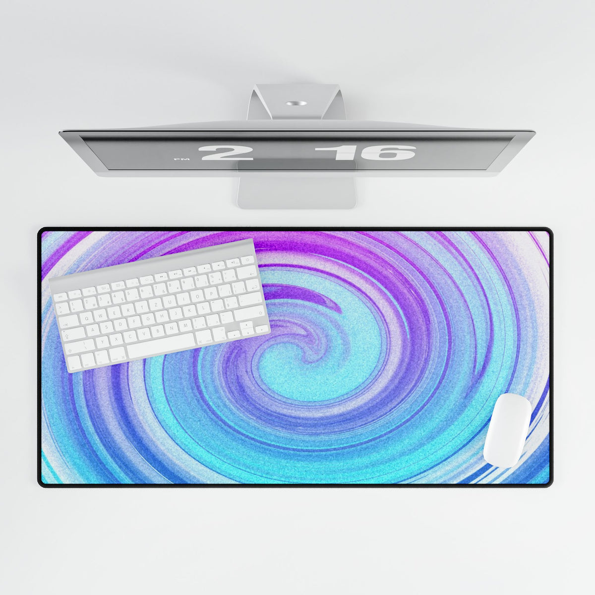 Daze And Haze Desk Mat - Swirling Vortex of Purple, Blue, White Mouse Pad