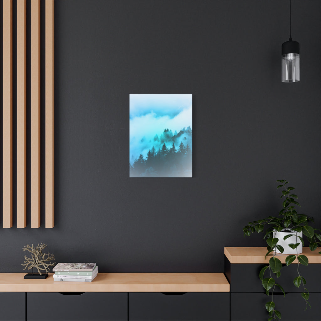Blue Mountain Fog Canvas Wall Art - Misty Forest Nature Decor