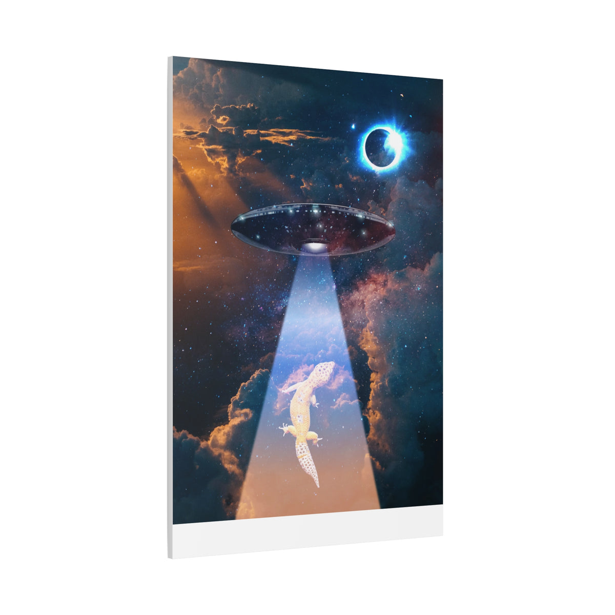 Space Lizards Canvas Wall Art - Lizard Being Abducted Ufo Decor