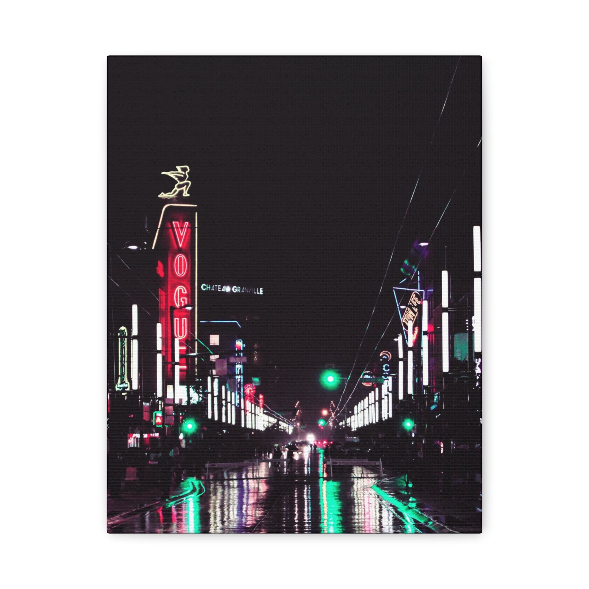 Cyberpunk Slick Street Canvas Wall Art - Neon Alley Decor