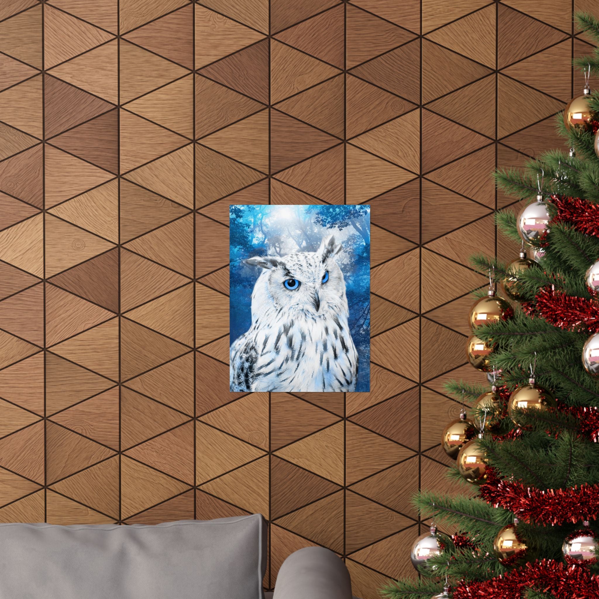 Frost Owl Poster Print - Winter Woodland Bird Art
